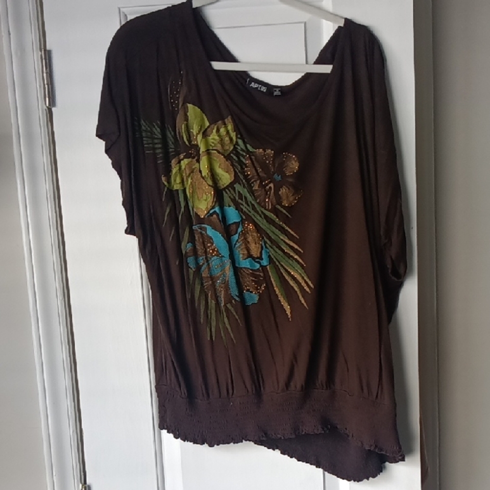 Apt. 9 Brown Asymmetrical Blouse with Relaxed Fit